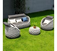 Homary Juego de muebles de jardín de 4 plazas, resistente a la intemperie, sofá con 2 sillas giratorias y mesa de centro, cuerda tejida a mano y aluminio, resistente a los rayos UV y al agua, perfecto