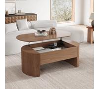 Homary - Mesa baja elevable de nogal de madera, mesa moderna, ovalada, bandeja extensible, 1200 mm, espacio de almacenamiento oculto para salón y espacio pequeño