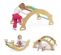 HOMASIS 2 en 1 Escalada Infantil de Madera Montessori, Triángulo de Escalada con Cojín, Recorrido de Motricidad para Bebés, Caballo Mecedora para Niños 3 Años+ (Multicolor)