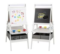 Homasis 3 en 1 Pizarra Infantil de Madera con Espacio de Almacenamiento, Cabaleste de Arte con Pizarra Blanca, Pizarra de Tiza y Rollo de Papel, para Niños de de 3-6 Años (Blanco)