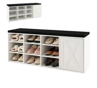 HOMASIS 3 Niveles Banco Zapatero con Estantes Ajustables, Zapatero de Madera con 9 Compartimentos y Cojín Acolchado, Banco de Almacenamiento para Pasillo, Sala de Estar, 110,5 x 30 x 49 cm (Blanco)