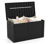 HOMASIS 380L Baúl Almacenaje Exterior Grande, Arcón Jardin de Resina, Impereable con Tapa Cerrada, Armario Terraza con Ruedas para Objetos y Juguetes, 111 x 56 x 61 cm (Negro)