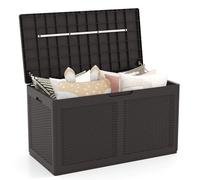 HOMASIS 380L Baúl Almacenaje Exterior Grande, Arcón Jardin de Resina, Impereable con Tapa Cerrada, Armario Terraza con Ruedas para Objetos y Juguetes, 111 x 56 x 61 cm (marrón)