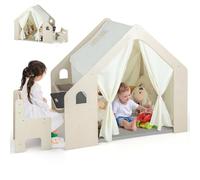 HOMASIS 5 en 1 Tienda de Campaña Infantil con Mesa y Silla, Tipi Infantil con Alfombrilla y Pizarra y Caja de Almacenamiento, para Niños de 2-6 Años (con 1 Caja)