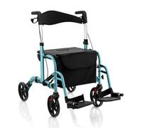 HOMASIS Andador para Ancianos con Asiento, Caminadores para Adultos de Aluminio,136 kg, Ajustables de 6 Niveles, Soporte para Bastón/Paraguas, Tacataca Plegable para Personas Mayores (Azul Marino)