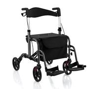 HOMASIS Andador para Ancianos con Asiento, Caminadores para Adultos de Aluminio,136 kg, Ajustables de 6 Niveles, Soporte para Bastón/Paraguas, Tacataca Plegable para Personas Mayores (Negro)