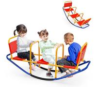 HOMASIS Balancín Infantil de 3 Plazas con Asas y Respaldos, Metálico de Jardín para Interiores y Exteriores, Carga 90 kg, para Niños de 3 a 8 Años, 136x39x60cm (Rojo)