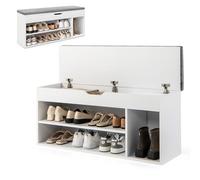 HOMASIS Banco Zapatero con Espacio de Almacenamiento y Asiento extraíble, Banco de Madera y Espuma, Zapatero con 3 estantes en 2 tamaños, Mueble Zapatero para Pasillo, salón, 104x30x48cm (Gris)