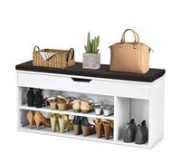 HOMASIS Banco Zapatero con Espacio de Almacenamiento y Asiento extraíble, Banco de Madera y Espuma, Zapatero con 3 estantes en 2 tamaños, Mueble Zapatero para Pasillo, salón, 104x30x48cm (Blanco)