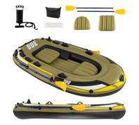 HOMASIS Barca Hinchable, Bote Inflable con Asientos, Soportes de Remo Giratorios, Remos, Bomba de Aire y Bolsillo, Barca Inflable para 2 Personas / 3 Personas para Pesca o Recreo (252 x 125 x 40 cm)