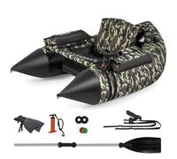 HOMASIS Bote de Pesca Hinchable en Forma de V, Tubo de Flotador Inflable con Soporte para cañas, Almacenamiento de Equipo, Barco De Pesca con Mosca con Aletas, remos y Bomba, 150x110x48cm, Camuflaje