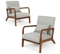 HOMASIS Butaca de salón, Sillón Moderno de Madera con cojín y Respaldo, reposabrazos, Sillón de Lectura tapizado Carga 150 kg, Silla Individual para salón, Dormitorio, Oficina, 79x65x77cm (Gris)
