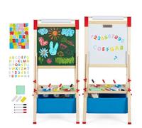 HOMASIS Caballete infantil de doble cara, Pizarra infantil regulable en altura, con pizarra de tiza y papel de dibujo, para niños de 3 a 8 años con bolsa de almacenamiento, 44x40x102-126cm