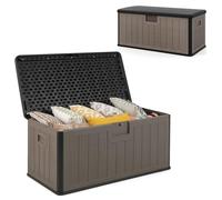 HOMASIS Caja de Almacenamiento para Exteriores, Baúl Almacenaje de Resina con Tapa Cerrada, Armario de Jardín de Garaje de 378L, 130 x 64 x 59 cm (Marrón+Negro)
