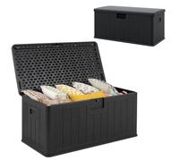 HOMASIS Caja de Almacenamiento para Exteriores, Baúl Almacenaje de Resina con Tapa Cerrada, Armario de Jardín de Garaje de 378L, 130 x 64 x 59 cm (Gris)