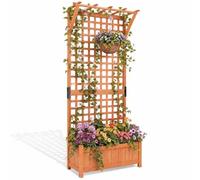 HOMASIS Cama de Jardín Elevada con Enrejado y Techo, Jardinera de Madera Alta y Independiente con Agujeros de Jrenaje, Trepadora para pPantas de Celosía para Terraza, Patio (Natural, 75x33x181cm)