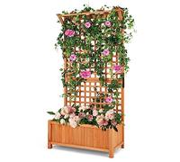 HOMASIS Cama de Jardín Elevada con Enrejado y Techo, Jardinera de Madera Alta y Independiente con Agujeros de Jrenaje, Trepadora para pPantas de Celosía para Terraza, Patio (Orange, 90x44,5x183,5cm)