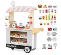 HOMASIS Carro de Comida con 2 Estantes para Niños, Carrito con Toldo, Puesto de Supermercado con Caja Registradora, Juego de Imitación con Accesorios para Niños de 3+ Años, 75x30x100cm (Gris)