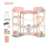 HOMASIS Casa de muñecas de Madera, Juego de casa de ensueño con Muebles y Accesorios, Villa de muñecas con 6 Habitaciones, casa de muñecas de para niñas a Partir de 3 años (Modelo 3)