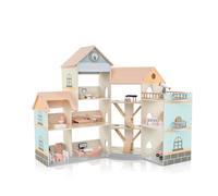 HOMASIS Casa de Muñecas de Madera, Juego de Casa de Ensueño con Muebles y Accesorios, Villa de Muñecas con 6 Habitaciones, cCasa de Muñecas para Niñas a Partir de 3 Años (Modelo 2,Naranja)