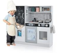 HOMASIS Cocina de Juguete con 10 Accesorios, Cocina Infantil de Madera con Pizarra, Fregadero, Horno, microondas, heladera, teléfono y Sonidos simulados, para niños de 3+ años, 82x24x80cm (Blanco)