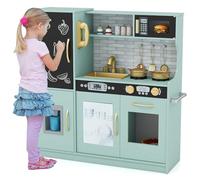 HOMASIS Cocina de Juguete con 10 Accesorios, Cocina Infantil de Madera con Pizarra, Fregadero, Horno, Microondas, Heladera, Teléfono y Sonidos Simulados, para Niños de 3+ Años, 82x24x80cm (Verde)