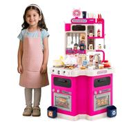 HOMASIS Cocina de Juguete con Sonidos y Luces, Juego de rol de Cocina con 75 Piezas, Agua al Vapor, Grifo con Agua y Fregadero, para Niños a Partir de 3 Años (Rosa)