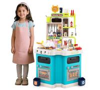 HOMASIS Cocina de Juguete con Sonidos y Luces, Juego de rol de Cocina con 75 Piezas, Agua al Vapor, Grifo con Agua y Fregadero, para Niños a Partir de 3 Años (Azul)