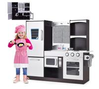 HOMASIS Cocina Infantil de Madera Con Estufa, Horno, Frigoríficos, Microondas, Fregadero y Grifo - Juguete Grande Con Accesorios Para Niños