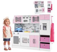 HOMASIS Cocinita de Madera, Cocina de Juguete 118 x 29 x 100 cm, Cocinita de Juguete con Luz y Sonido, Cocinas Infantiles, Cocina Juguetes para Niños con 22 Accesorios