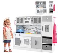HOMASIS Cocinita de Madera, Cocina de Juguete 118 x 29 x 100 cm, Cocinita de Juguete con Luz y Sonido, Cocinas Infantiles, Cocina Juguetes para niños con 22 Accesorios (Gris)