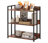 HOMASIS Estantería con 3 Niveles, Librería Industrial de pie con estantes metálicas Ajustables, Estantería Esquina de almacenaje con Dispositivo antivuelco para salón, Estudio, 70x35x81cm (Marrón)