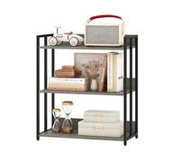 HOMASIS Estantería con 3 Niveles, Librería Industrial de pie con estantes metálicas Ajustables, Estantería Esquina de almacenaje con Dispositivo antivuelco para salón, Estudio, 70x35x81cm (Gris)