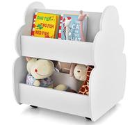 HOMASIS Estantería de Juguetes para Niños con 2 Compartimentos, Estantería de Madera para Niños con 4 Ruedas, Bonita Caja de Juguetes para Guardería, Sala de Juegos y Jardín de Infancia (Blanco)