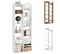 HOMASIS Estanteria Libros Estrecha, Librería Alta de 6 Niveles, Biblioteca con 2 Kit Antivuelco, con 10 Compartimentos, Almacenamiento de Exposición para Salón, Habitacion, 65 x 20 x 162 cm (Blanca)