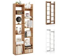 HOMASIS Estanteria Libros Estrecha, Librería Alta de 6 Niveles, Biblioteca con 2 Kit Antivuelco, con 10 Compartimentos, Almacenamiento de Exposición para Salón, Habitacion, 65 x 20 x 162 cm (Natural)