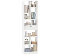 HOMASIS Estanteria Libros Estrecha, Librería Blanca de 180 cm con Cajón y 10 Compartimentos, Biblioteca con Kit Antivuelco, Separador de Espacios, Almacenamiento de Exposición para Salón, Habitacion