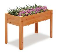HOMASIS Huerto Urbano de Madera Abeto, 120 x 60 x 81 cm, Jardinera Elevada Terraza Exterior con Orificio de Drenaje, Compartimento de Almacenamiento, para Jardín, Balcón, Casa (marrón Rojizo)