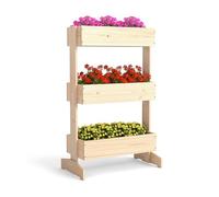 HOMASIS Huerto Urbano Terraza Vertical de 3 Bancales, Escalera de Plantas, Flores, Verduras, Madera de Pino con Orificio de Drenaje, Ángulo Ajustable, Mesa de Cultivo para Exterior, Jardín, Natural