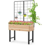 HOMASIS Jardinera Elevada con Celosía sobre Pie,Huerto Urbano Terraza,Bandeja de Plantas de Madera para Planta Trepadora de Verduras Fruta,Cama de Flores al Aire Libre para Terraza Patio Balcón