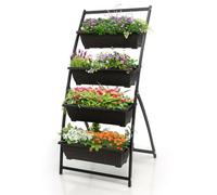 HOMASIS Jardinera Vertical de Exterior con 4 Macetas, Huerto Elevado con Peldaños y Estructura de Metal, Estante para Hierbas, Flores o Verduras en Patio (Negro, 76 x 70,5 x 160 cm)