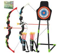 HOMASIS Juego de Arco y Flechas de 2 Piezas para niños, Set de Tiro con 2 Arcos, 20 Flechas, 2 carcajs y Diana, Arco de Regalo con Luces LED de Destello, para Uso en Interiores y Exteriores, 3+ años