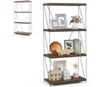 HOMASIS Librería Abierta de Industrial, Estantería de Almacenamiento con Estructura metálica y Nogal, Librería Independiente de exhibición para salón, Dormitorio, Oficina (4 Niveles, 61x29,5x105cm)