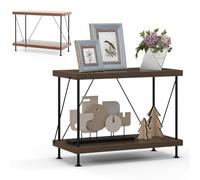 HOMASIS Librería Abierta de Industrial, Estantería de Almacenamiento con Estructura metálica y Nogal, Librería Independiente de exhibición para salón, Dormitorio, Oficina (2 Niveles, 60x29,5x45cm)