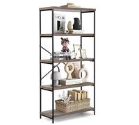 HOMASIS Librería con 5 niveles, estantería independiente con estructura metálica, cada estante puede soportar hasta 20 kg, para salón, dormitorio, estudio, 79 x 35 x 160 cm, diseño industrial (Gris)