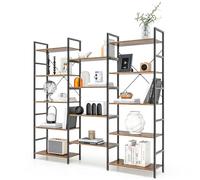 HOMASIS Librería de 5 Niveles con 14 estantes extraíbles, Estantería de Almacenamiento de Madera y Metal, Carga 450kg, Estantería Abiertos Estilo Industrial para salón, Estudio, 176x30x165cm, Marrón