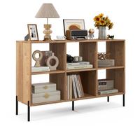 HOMASIS Librería de 6 Cubos, Estantería Baja con Estante Ajustable, Librería Ahorra Espacio de Tierra de 2 Niveles de Madera, Divisor para salón, Estudio, 120 x 35 x 79,5 cm (Natural)