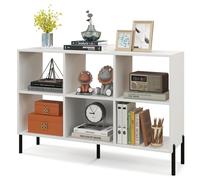 HOMASIS Librería de 6 Cubos, Estantería Baja con Estante Ajustable, Librería Ahorra Espacio de Tierra de 2 Niveles de Madera, Divisor para salón, Estudio, 120 x 35 x 79,5 cm (Blanco)