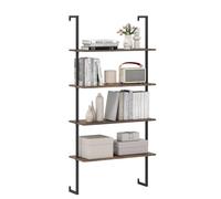 HOMASIS Librería de Pared 4 Niveles, Estantería Moderna de Escalera, Soporte de Almacenamiento para Sala de Estar, Dormitorio, Oficina en Casa, Marrón Rústico, 76 x 30 x 163 cm