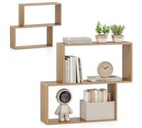 HOMASIS Librería Vertical de 3 Estantes, Estantería en Forma de S con Dispositivo Antivuelco, Librería Divisoria de Ambientes en Madera para Salón, Estudio, Oficina, 80 x 22 x 70 cm (Natural)